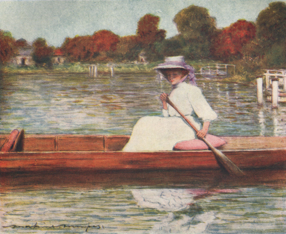 'Pangbourne from the Swan Hotel' by Mortimer Menpes. Berkshire 1906 old print